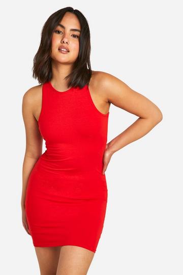 Basic Cotton Racer Mini Dress red