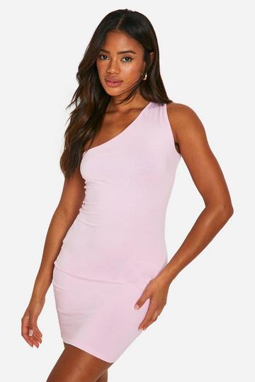 Basic Cotton Asymmetric Neck Mini Dress pink