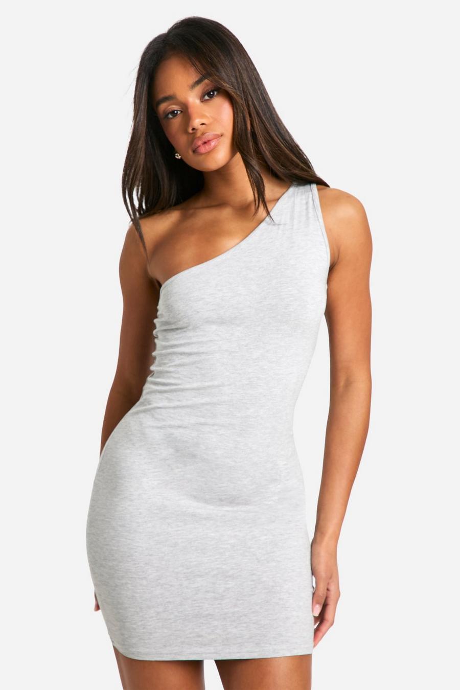 Grey marl Basic Cotton Asymmetric Neck Mini Dress  image number 1