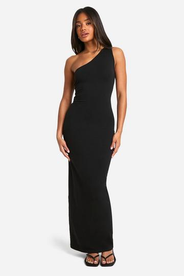 Basic Cotton Asymmetric Neck Maxi Dress black