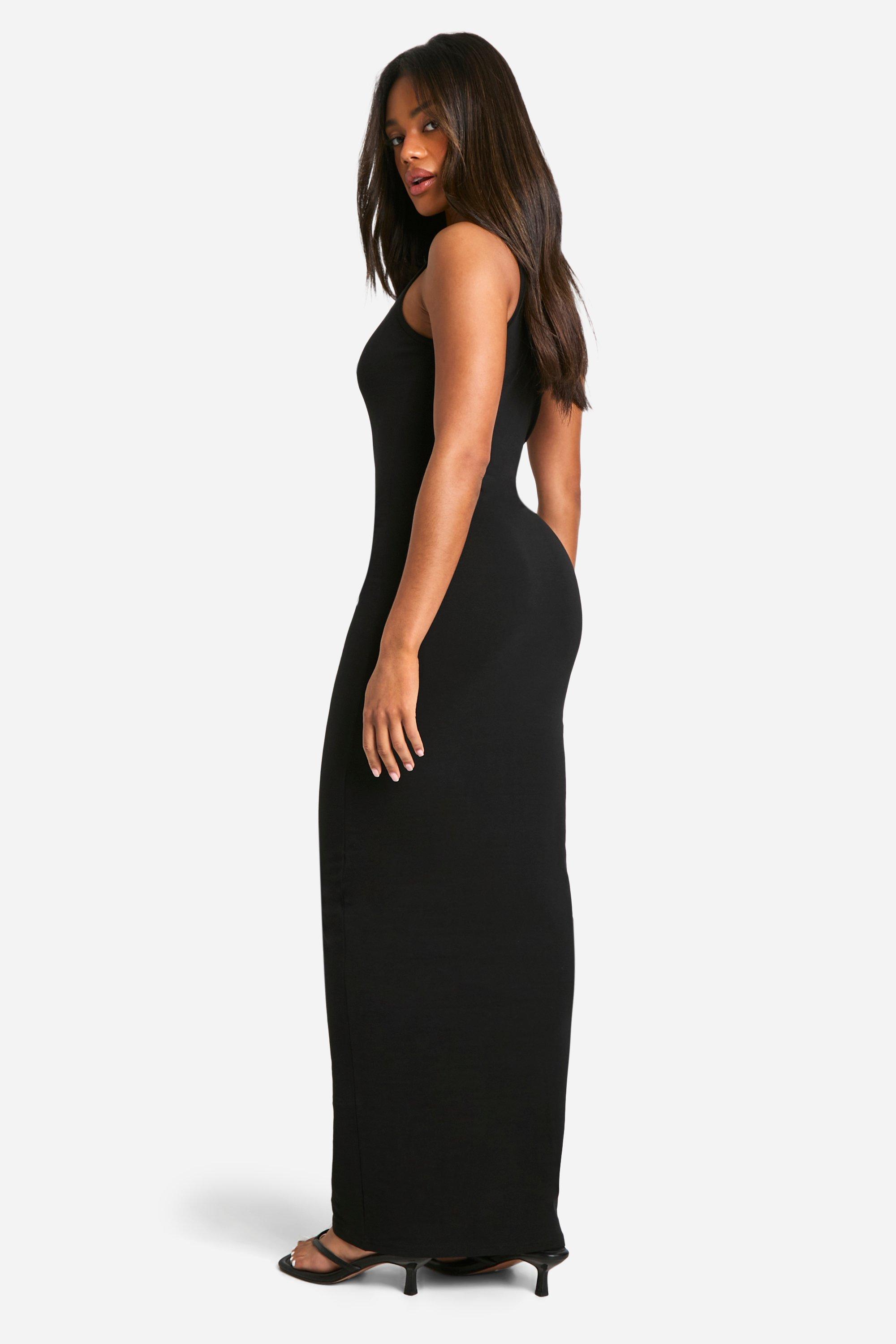 Boohoo Women s Basic Cotton Asymmetric Neck Maxi Dress Black