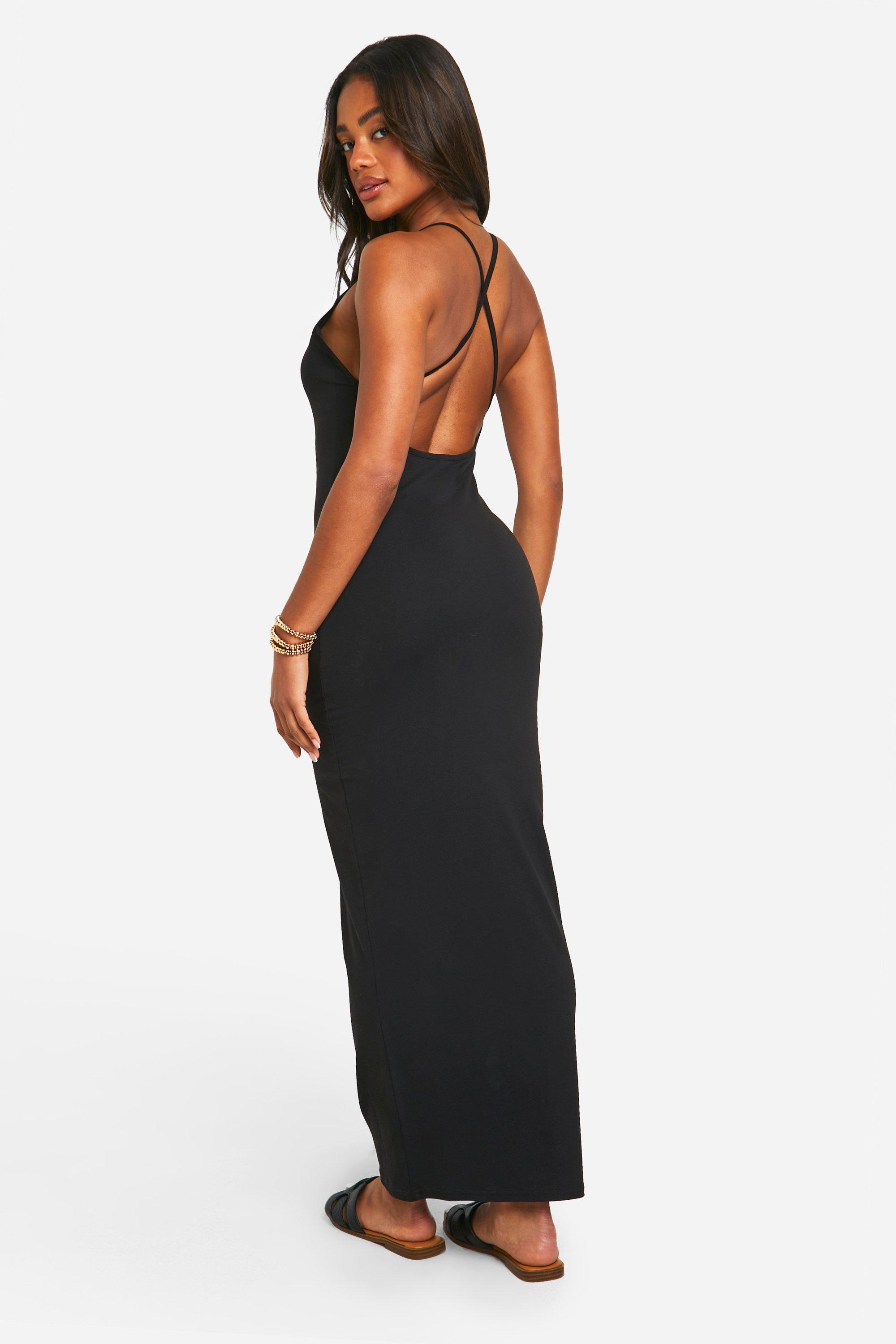 Basic Cotton Strappy Cross Back Maxi Dress