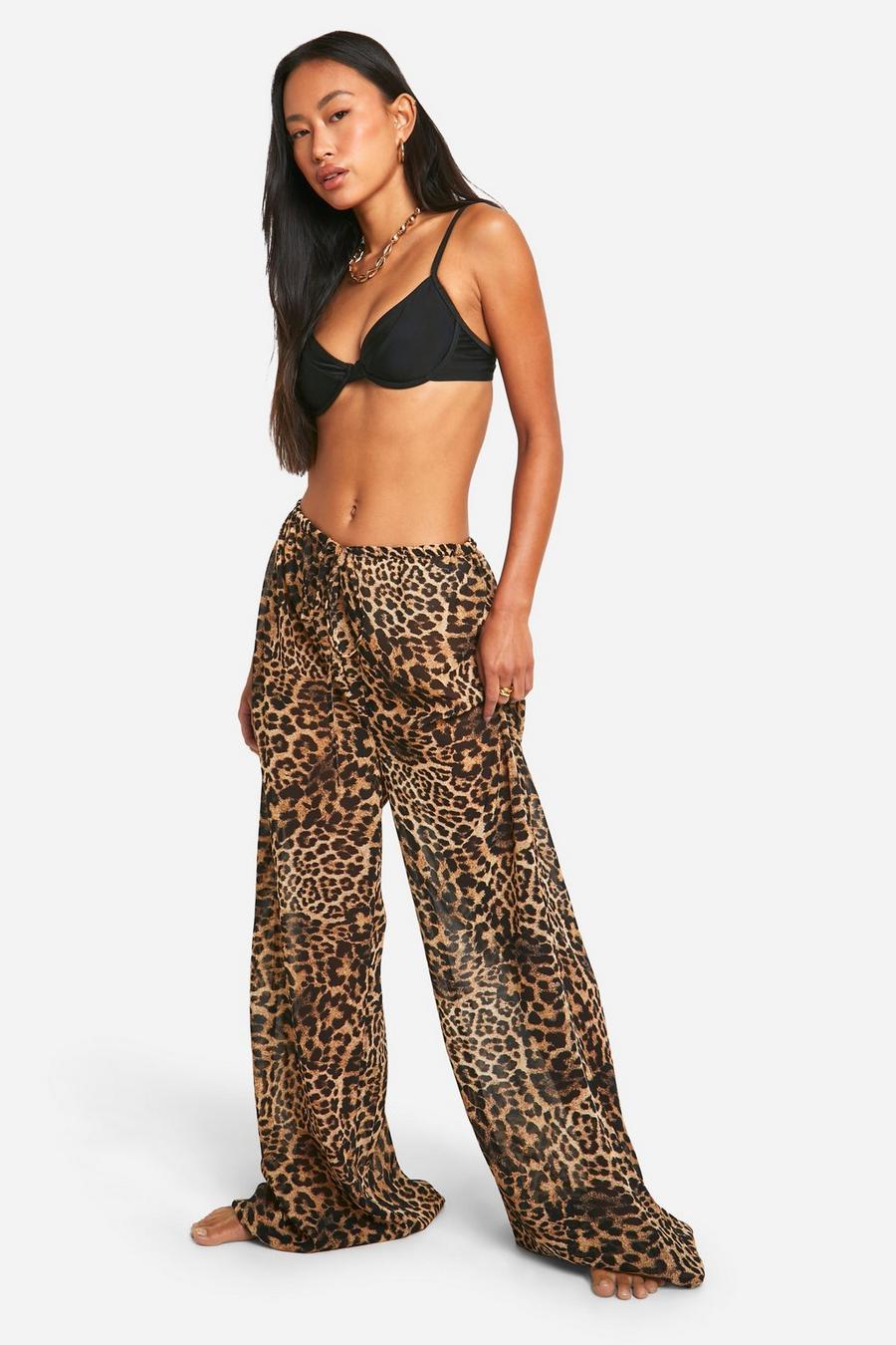 Leopard Drawstring Tie Beach Trousers image number 1