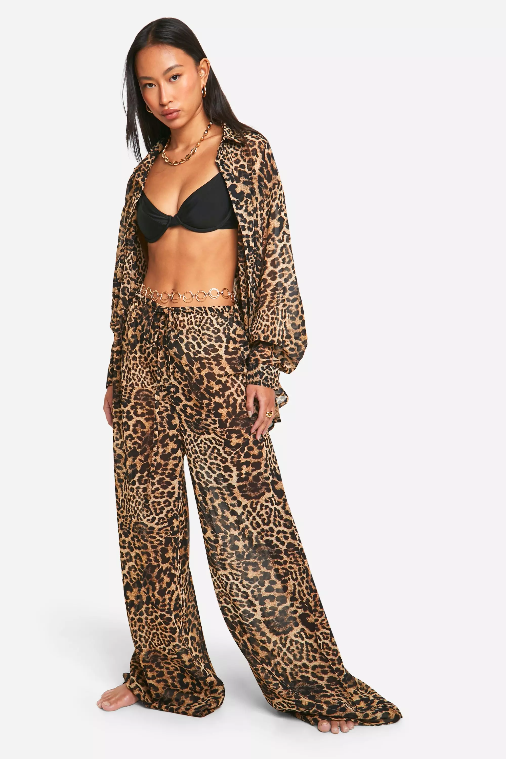 Leopard Drawstring Tie Beach Trousers alternative image