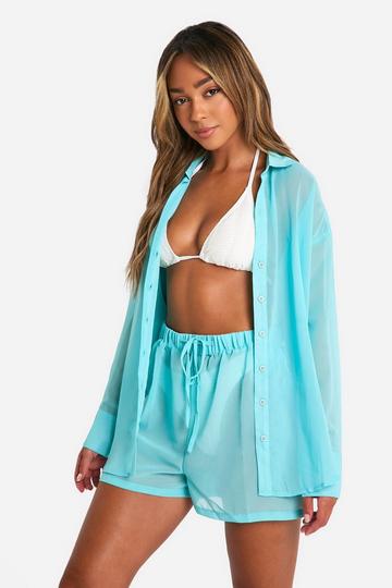 Button Front Beach Shirt aqua