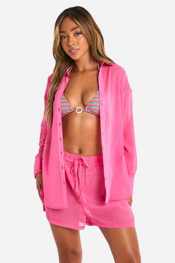 Button Front Beach Shirt pink