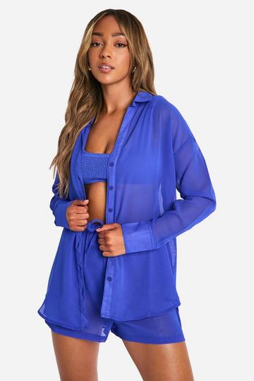 Button Front Beach Shirt bright blue