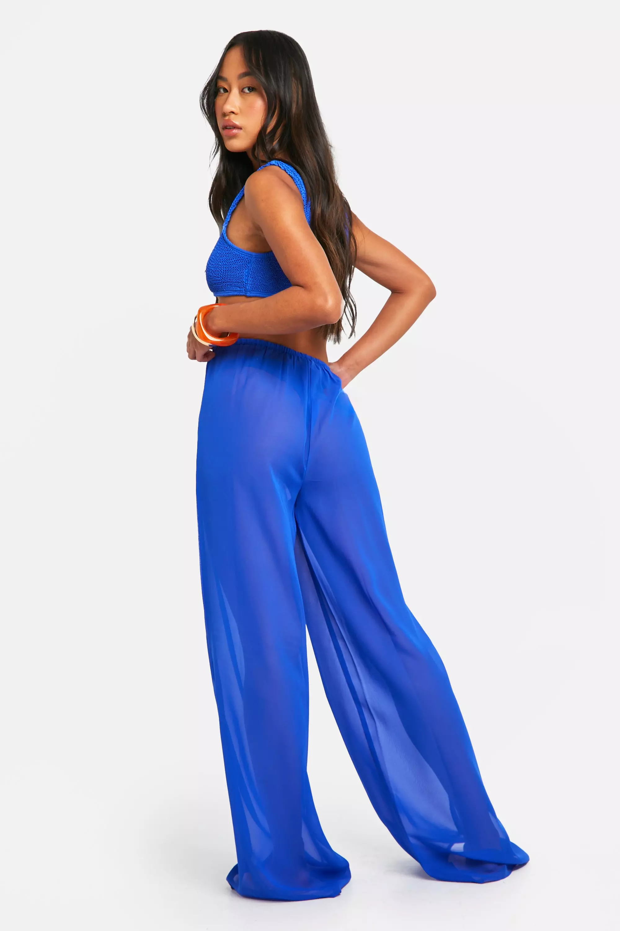 Bright blue Drawstring Tie Beach Trousers  alternative image