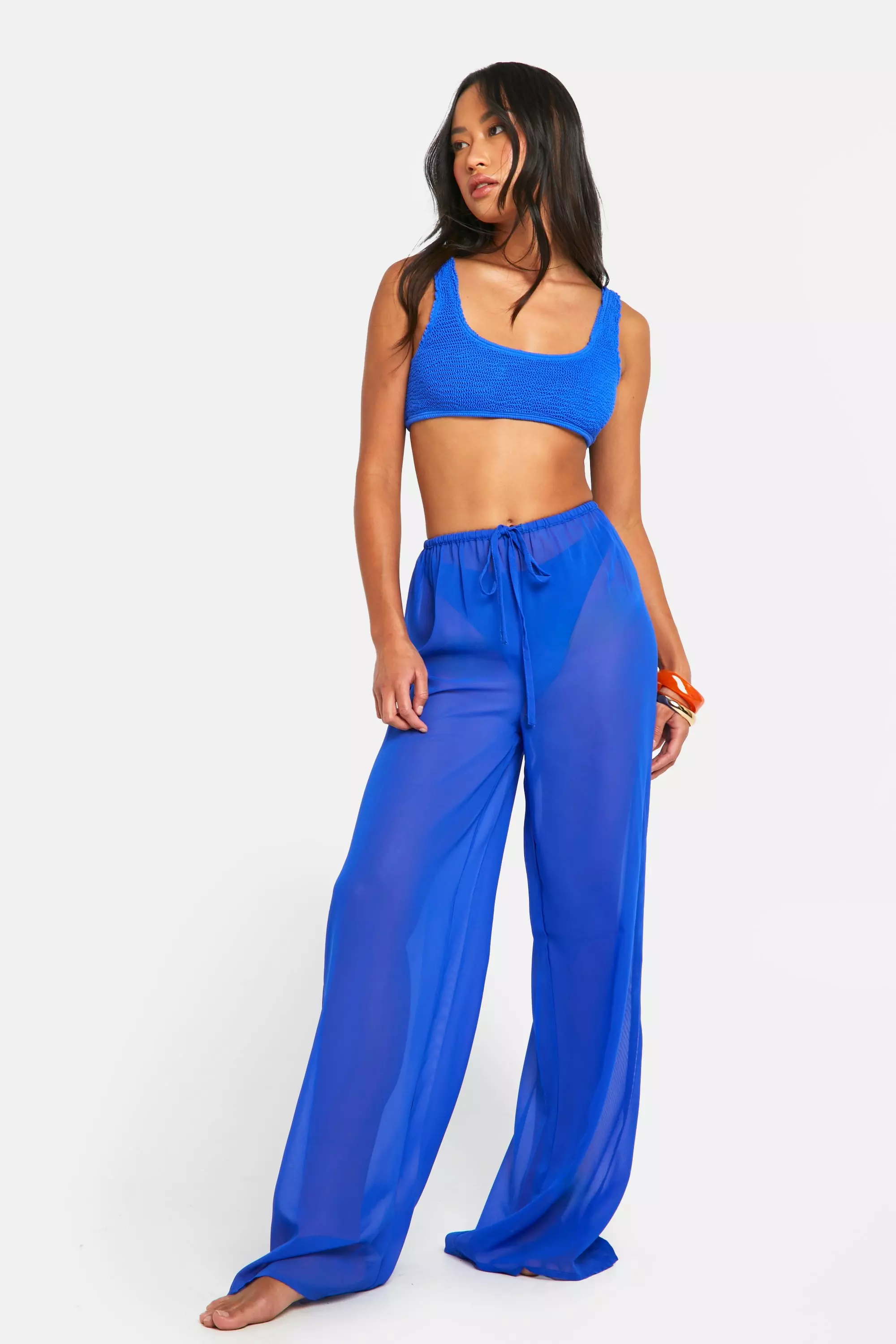 Bright blue Drawstring Tie Beach Trousers  alternative image