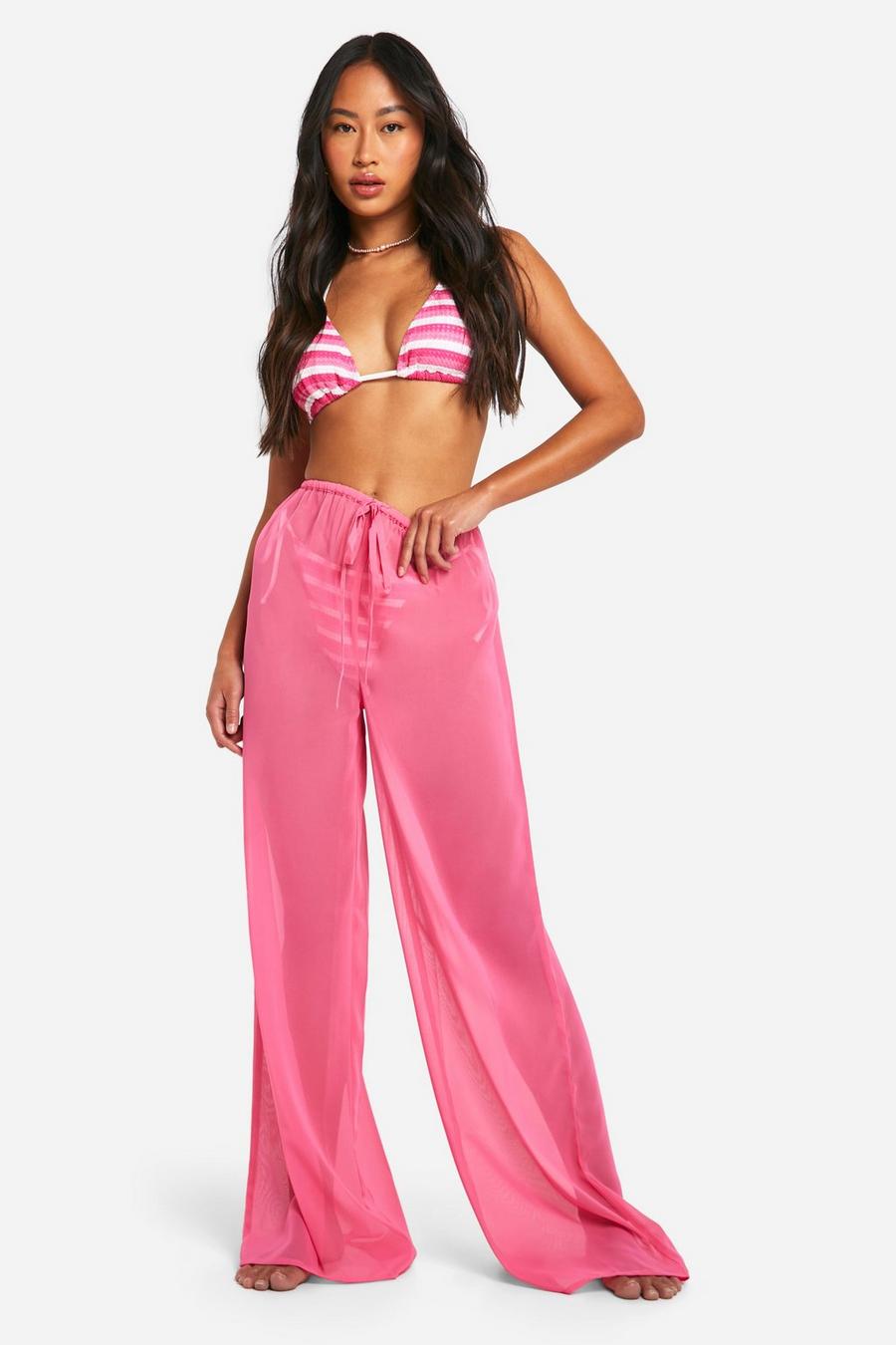 Pink Drawstring Tie Beach Pants image number 1
