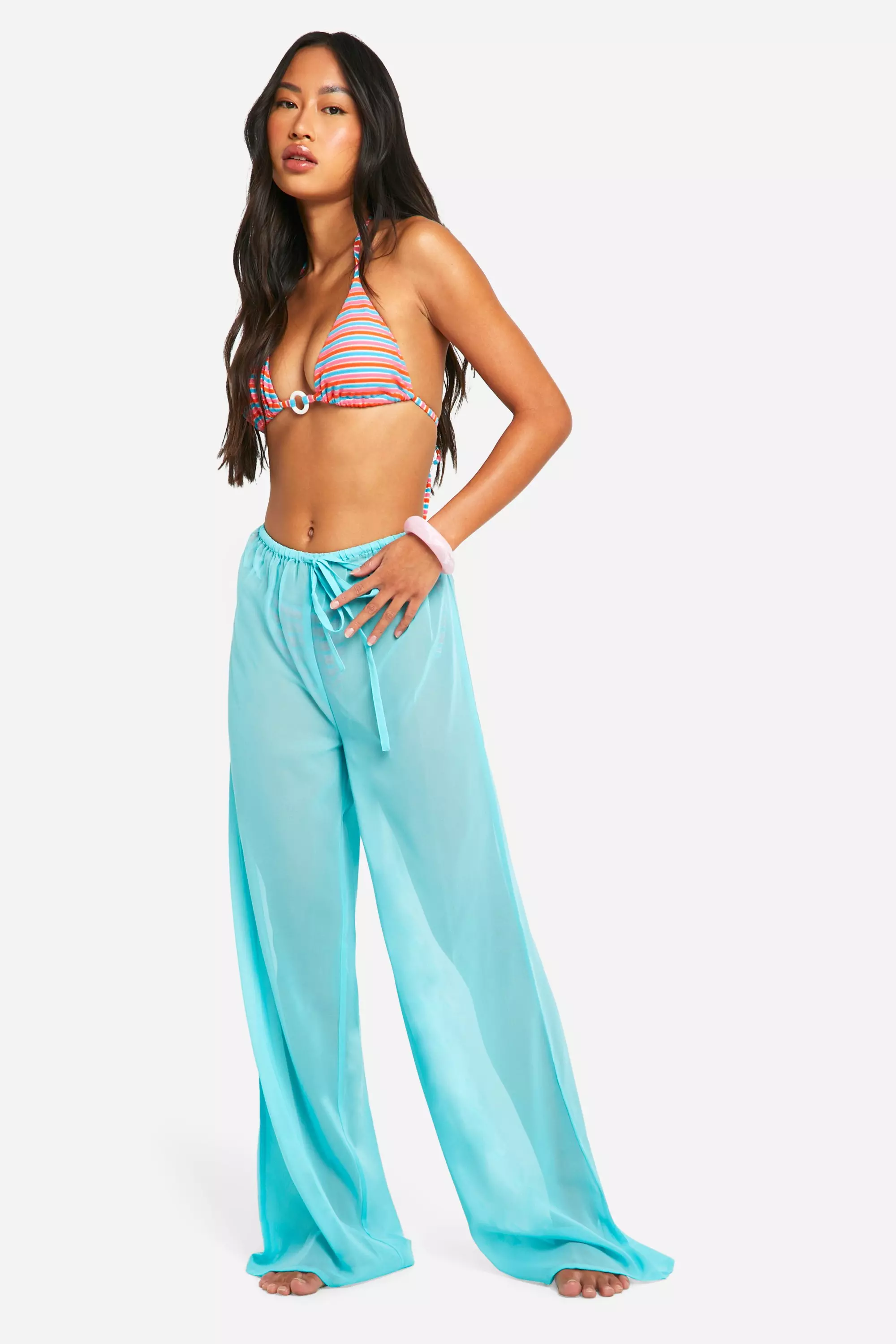 Aqua Drawstring Tie Beach Trousers alternative image