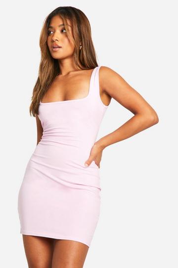 Pink Petite Basic Cotton Square Neck Mini Dress