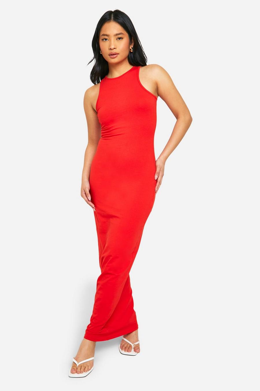 Red Petite Basic Cotton Racer Maxi Dress image number 1