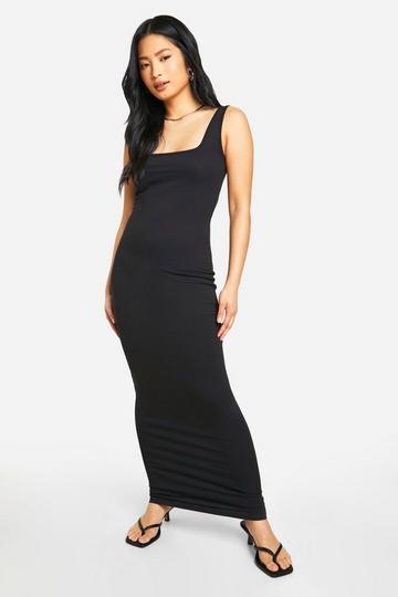 Petite Basic Cotton Square Neck Maxi Dress black