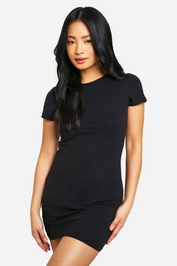 Petite Basic Katoenen Bodycon Jurk Met Crewneck black