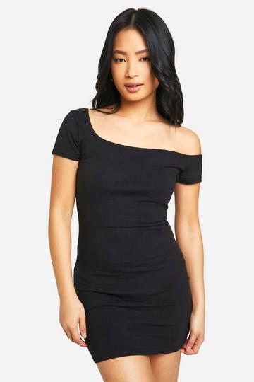 Petite Basic Katoenen Bodycon Jurk Met Asymmetrische Hals black