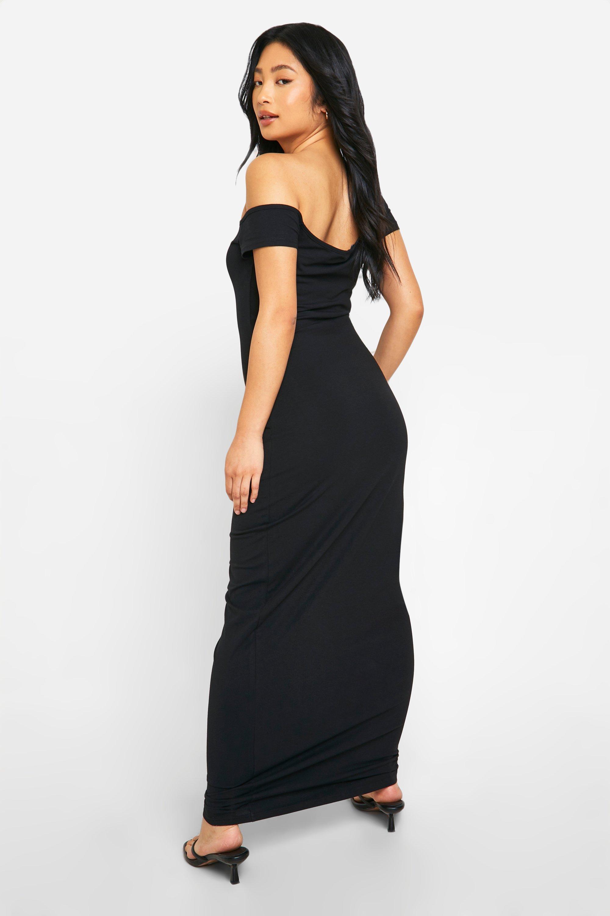 Petite Basic Cotton Asym Neck Bodycon Maxi Dress