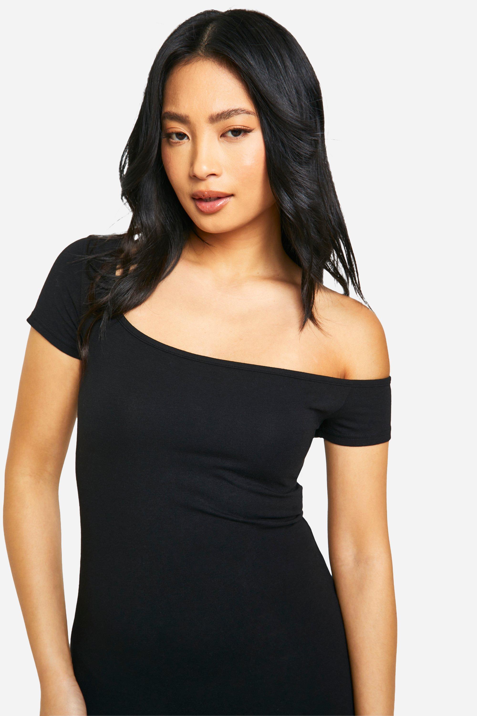 Black scoop neck bodycon dress deals