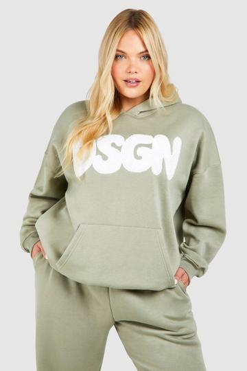 Plus Dsgn Studio Bubble Toweling Applique Oversized Hoodie washed khaki