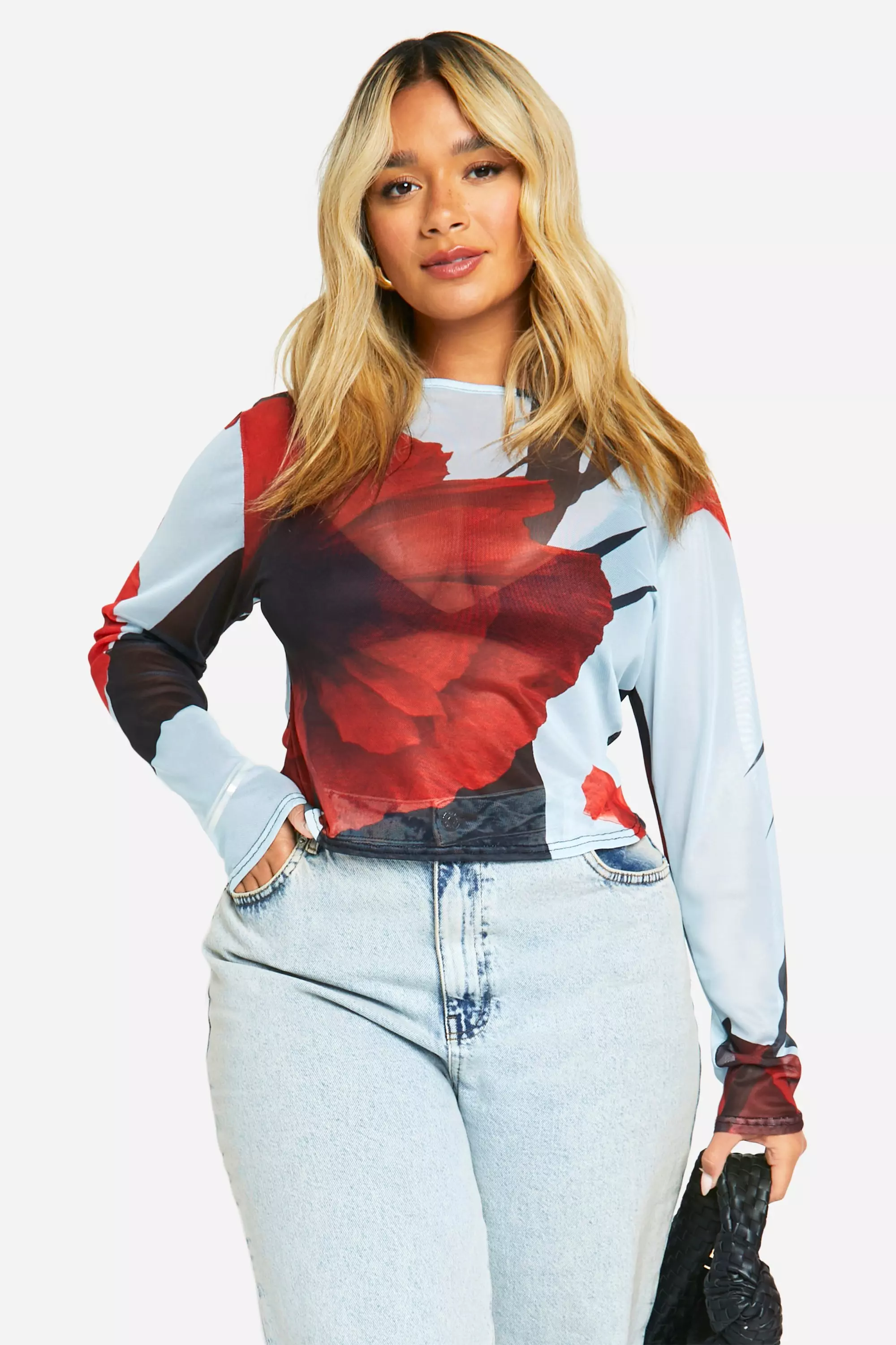 Plus Statement Flower Mesh Top  alternative image