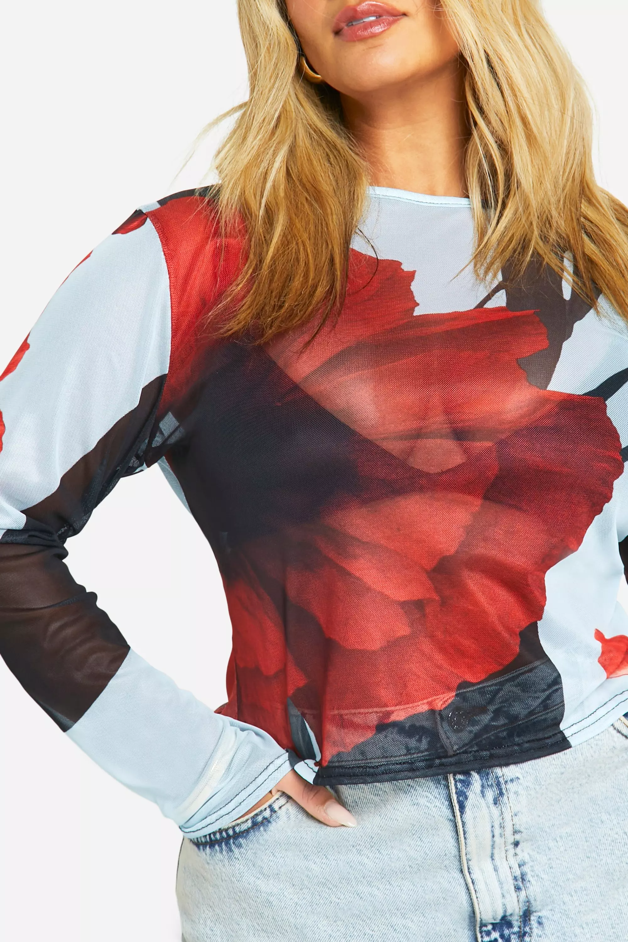 Plus Statement Flower Mesh Top  alternative image