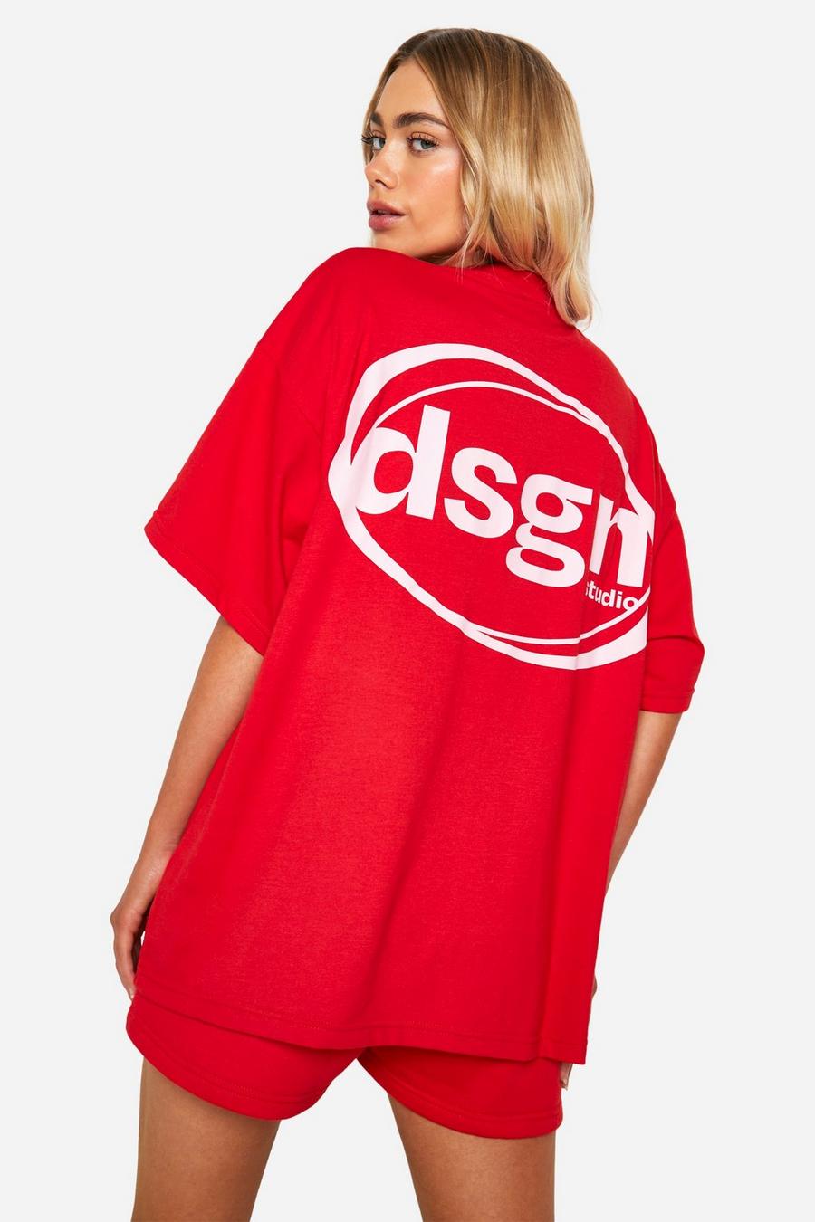 Camiseta oversize con estampado Dsgn Studio ovalado, Red