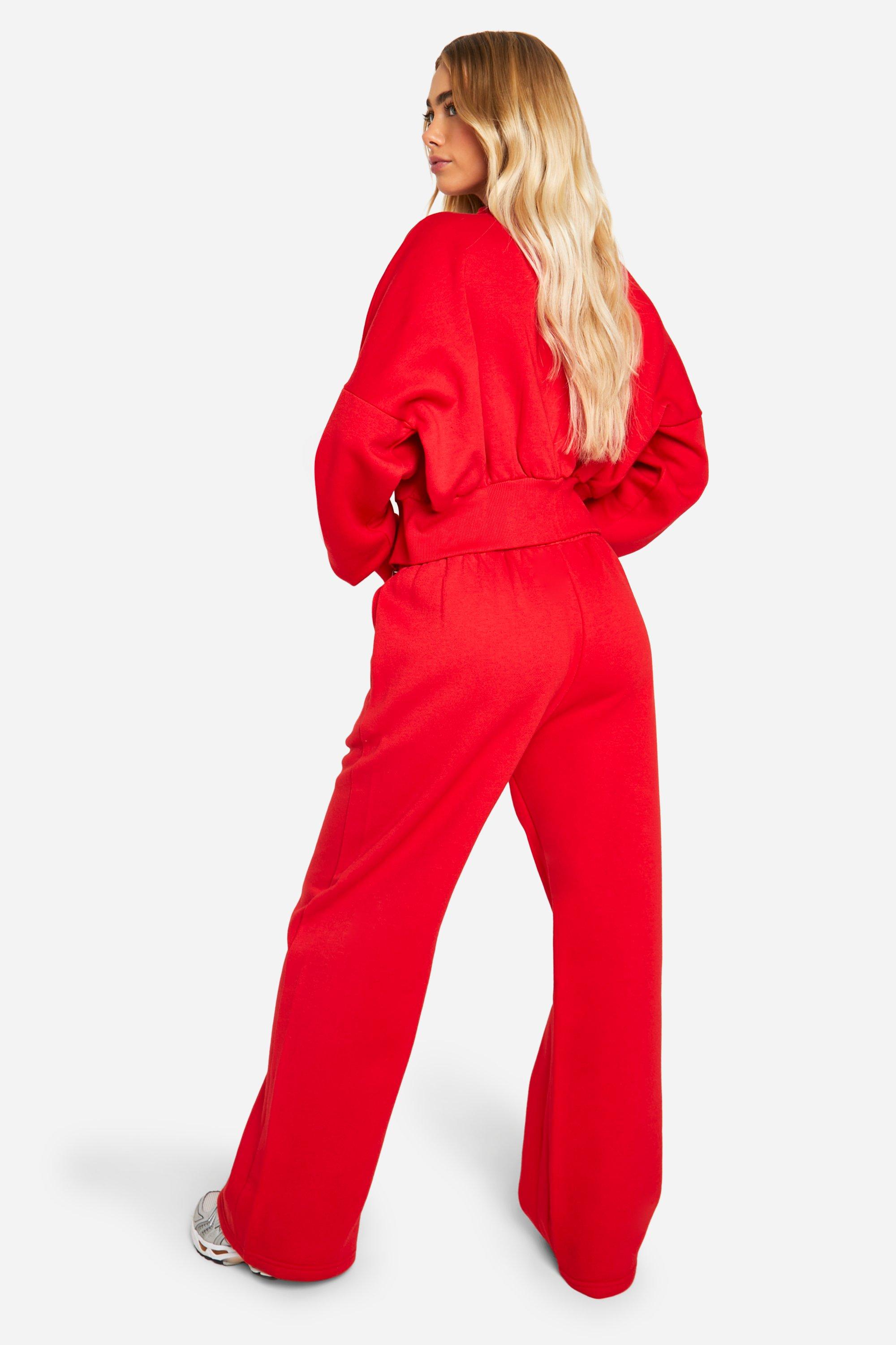 boohoo Deep Hem Zip Through Bomber Tracksuit Red Xs