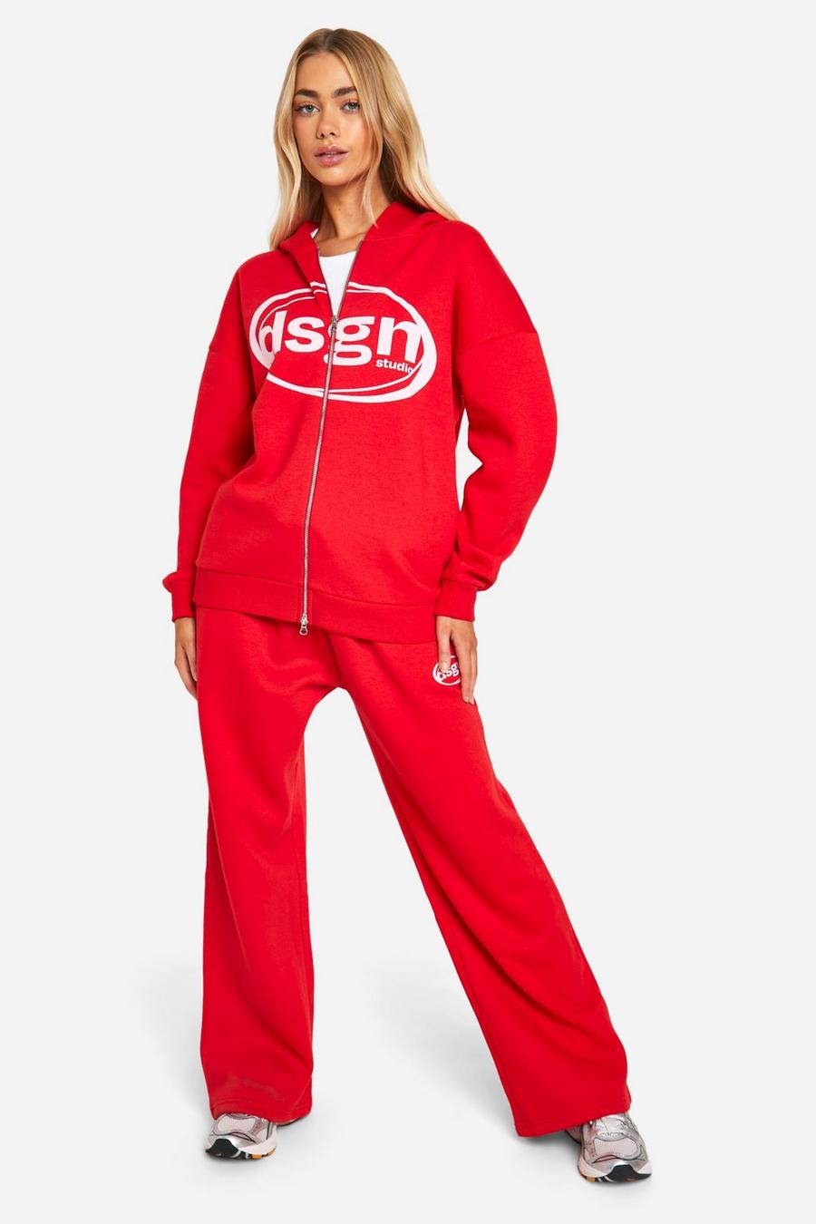 Pantalón deportivo oversize con botamanga y estampado Dsgn Studio ovalado, Red