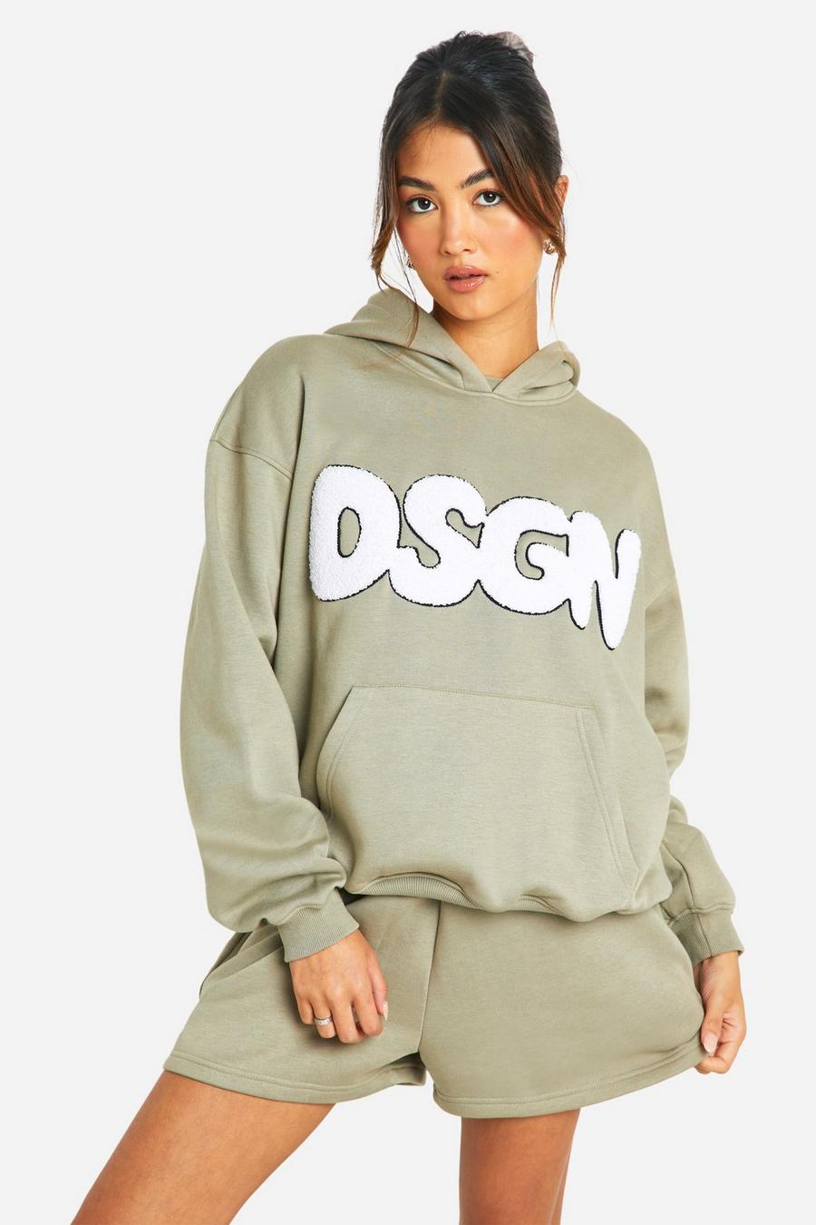 Washed khaki Dsgn Studio Bubble Towelling Applique Oversized Hoodie image number 1