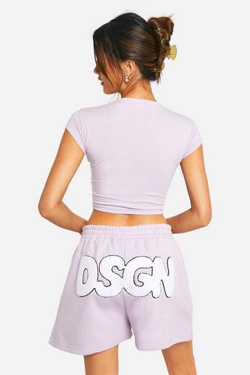 Lilac Purple Dsgn Studio Bubble Towelling Applique Sweat Jogger Short