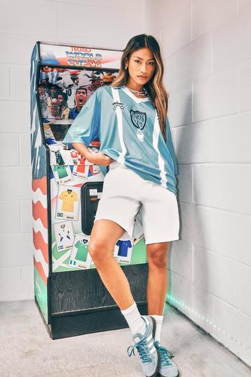 Paris Voetbal Top Met Tekst En Kraag light blue