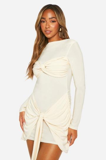 Ruched Twist Detail Mini Dress cream