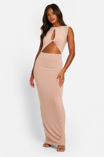 Nude Twist Detail Cut Out Maxi Dress