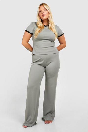 Plus Lounge Rib Wide Leg Trouser grey