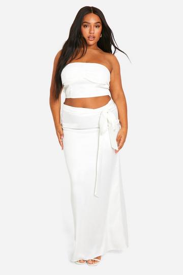 Plus Satin Maxi Skirt white