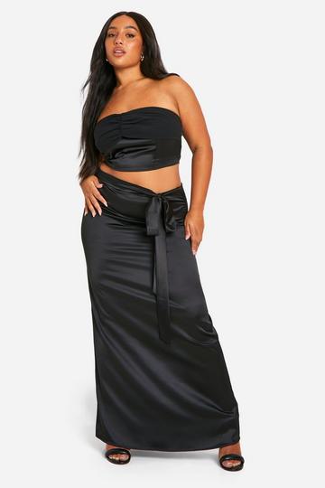 Plus Satijnen Maxi Rok black