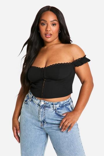 Plus Hook And Eye Off The Shoulder Corset Top black