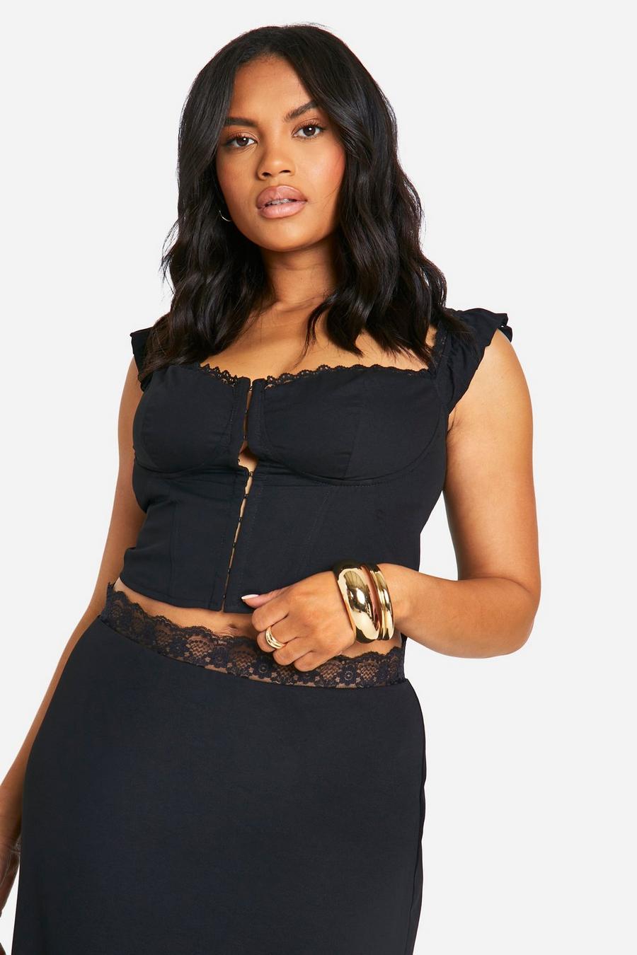 Black Plus Hook And Eye Off The Shoulder Corset Top