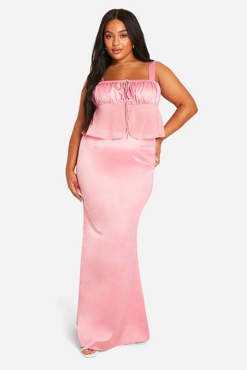 Plus Satijnen Maxi Rok baby pink