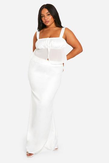 Plus Satin Maxi Skirt white