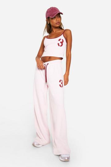 Slogan Contrast Tank Top Top And Straight Leg Sweatpant Set light pink