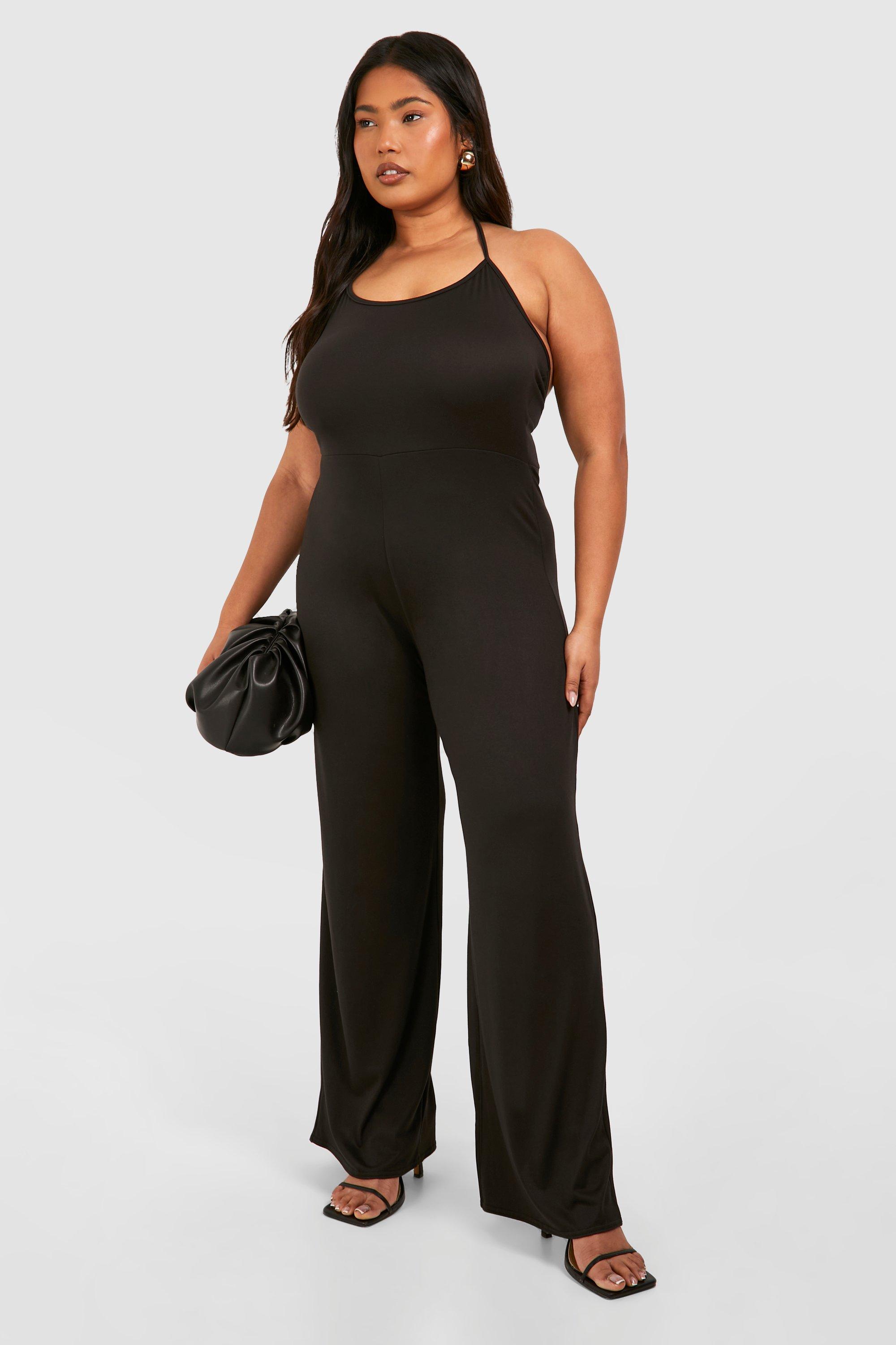 Boohoo Women s Plus Super Soft Basic Tie Low Back Beach Jumpsuit