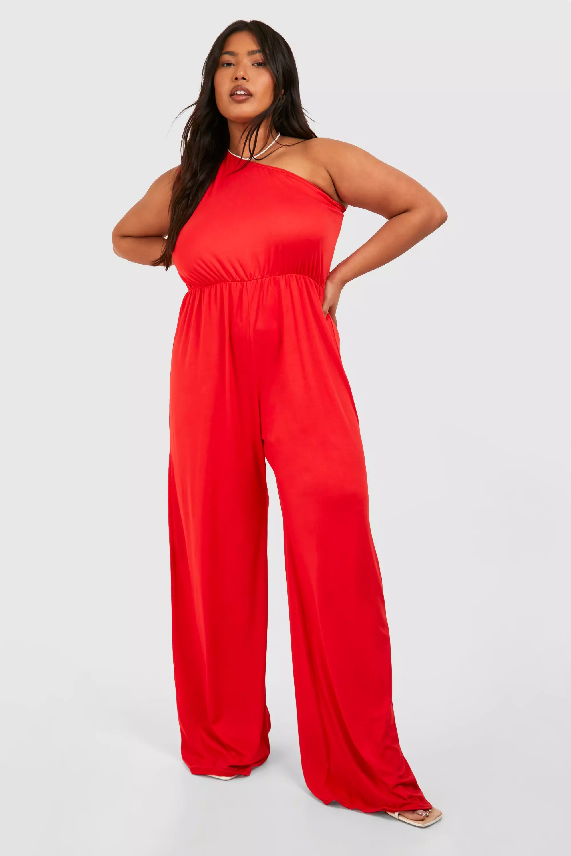 Orange Plus Super Soft Basic One Shoulder Beach Jumpsuit  alternative image