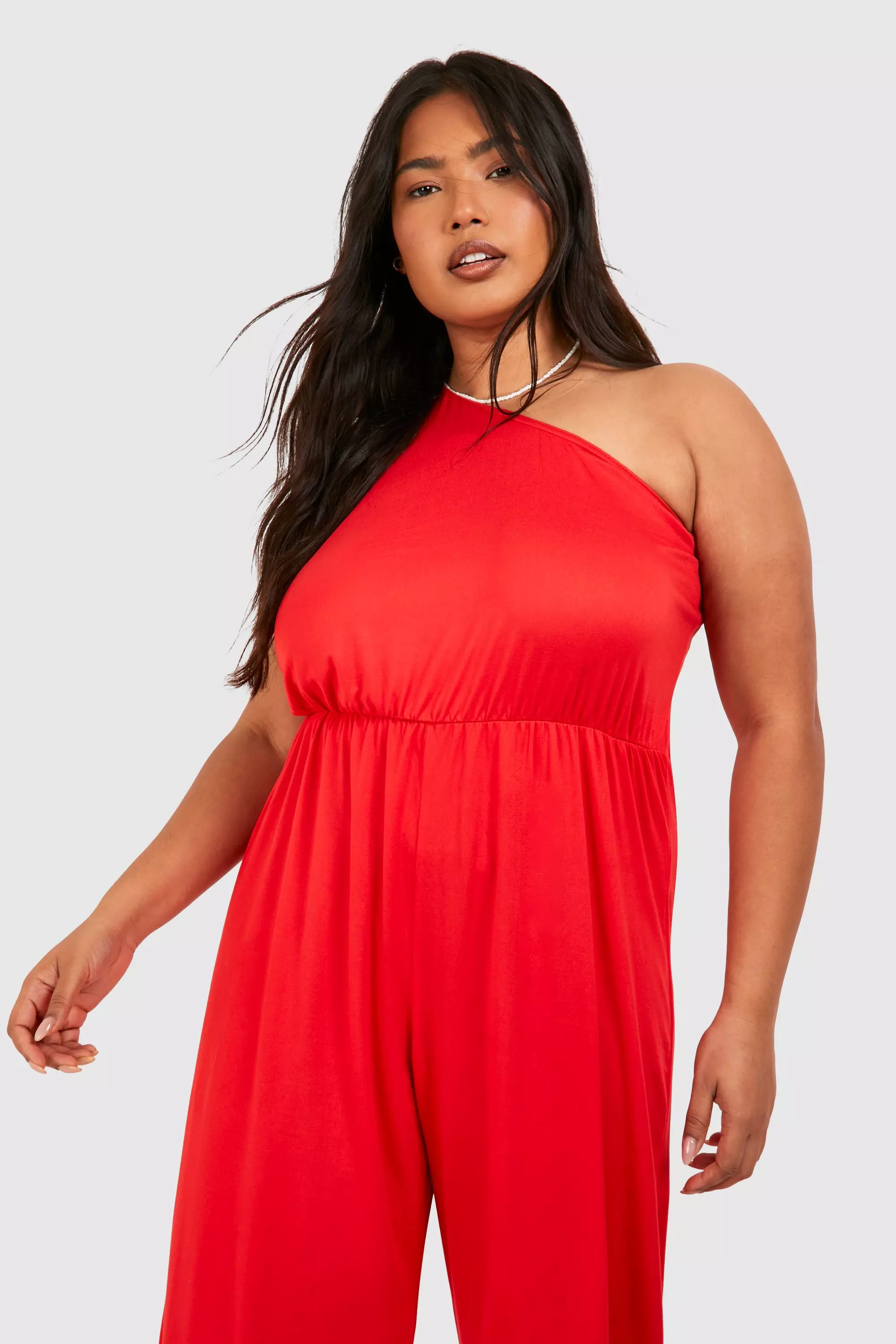 Orange Plus Super Soft Basic One Shoulder Beach Jumpsuit  alternative image