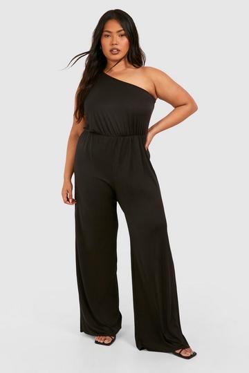 Plus Super Soft Basic One Shoulder Beach Jumpsuit black