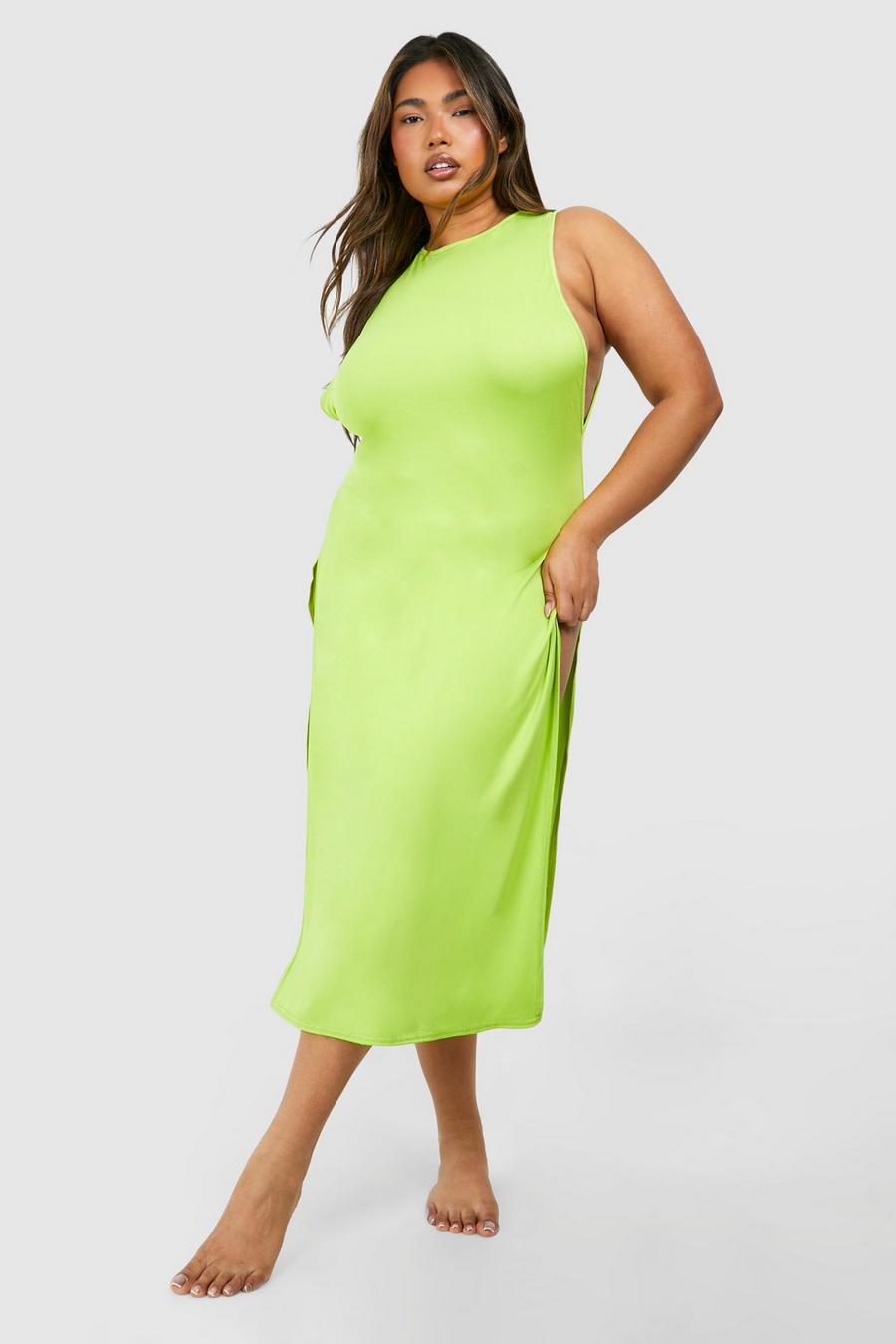 Lime Plus Basic Split Beach Dress Cover Up image number 1
