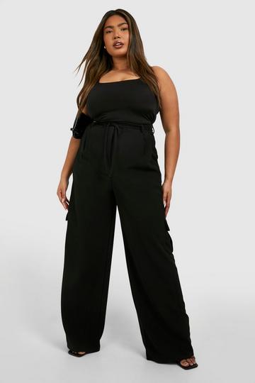 Plus Jersey Pocket Wide Leg Trouser black