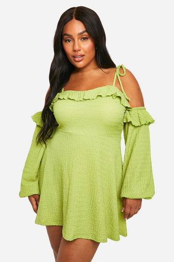 Plus Textured Ruffle Skater Dress lime