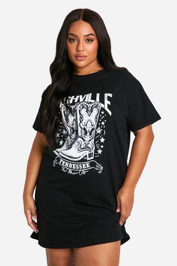 Plus Nashville T-Shirtjurk Met Print black