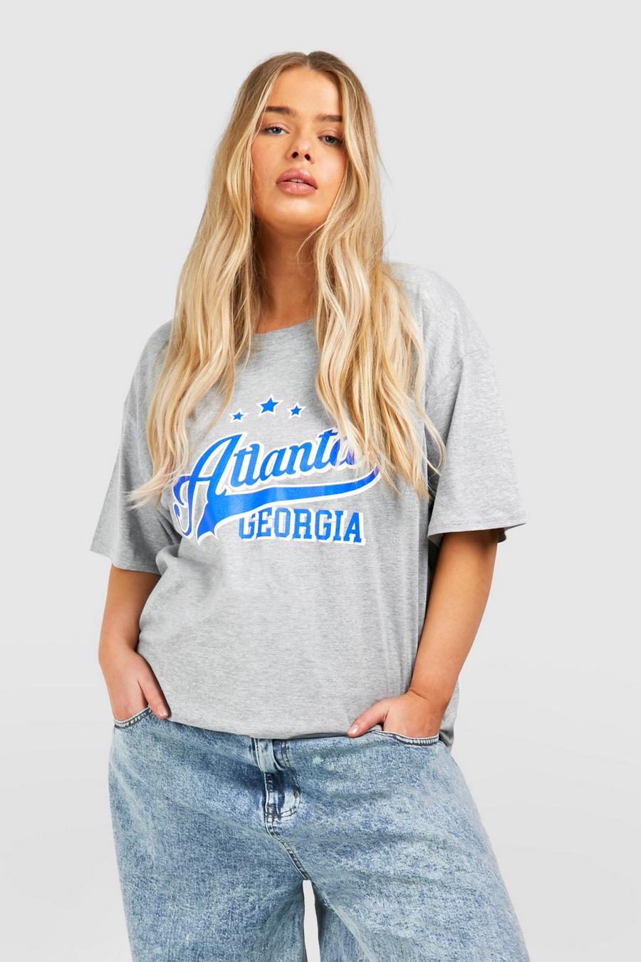 Plus T-Shirt mit Atlanta Georgia Print, Grey